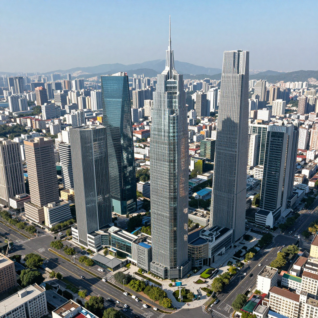 Modern City Skyline with Tall Skyscrapers