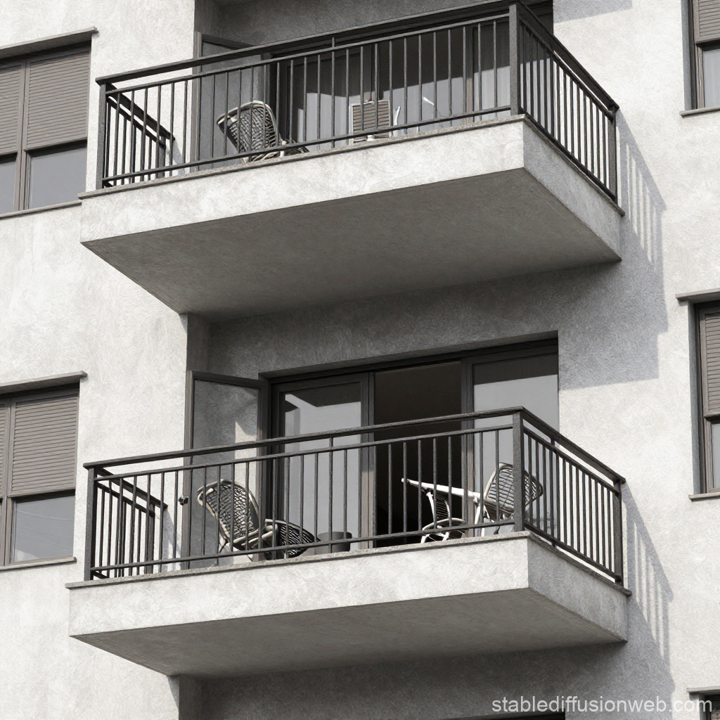 Modern Concrete Building with Two Balconies