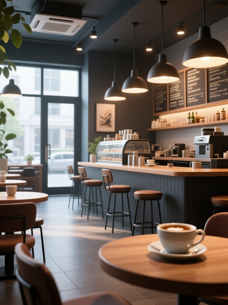 Modern Cozy Cafe Interior with Coffee