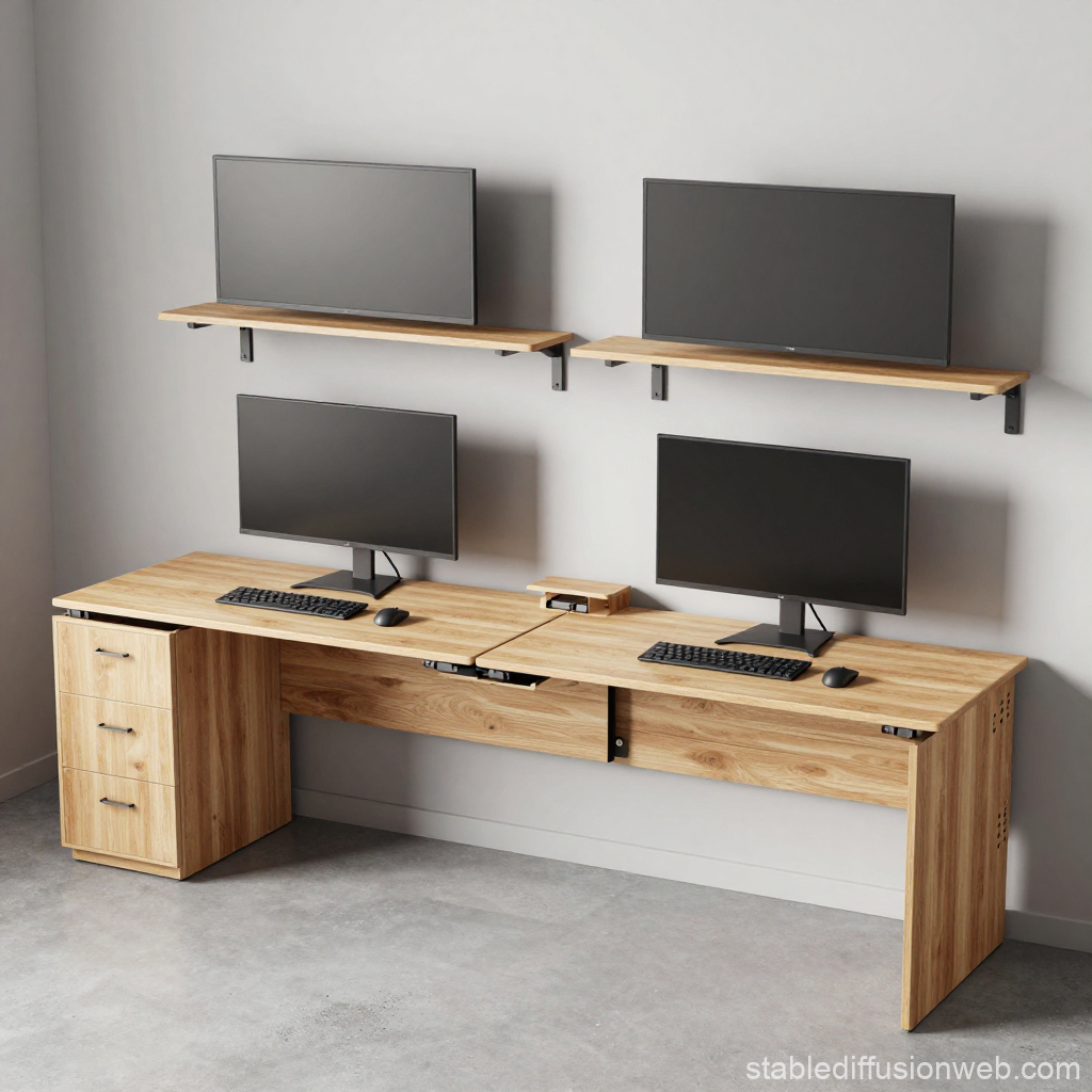 Modern Double Gaming Desk with Dual Monitors and Shelves
