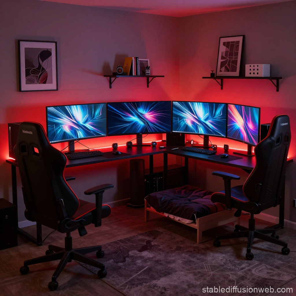 Modern Dual Gaming Setup with LED Lighting