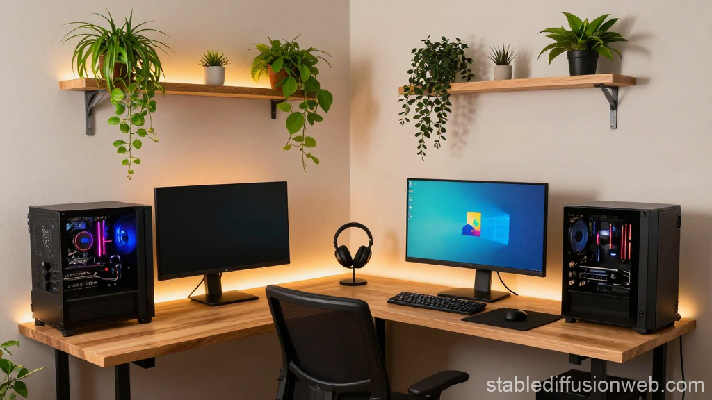 Modern Dual PC Gaming Setup in Minimalist Room