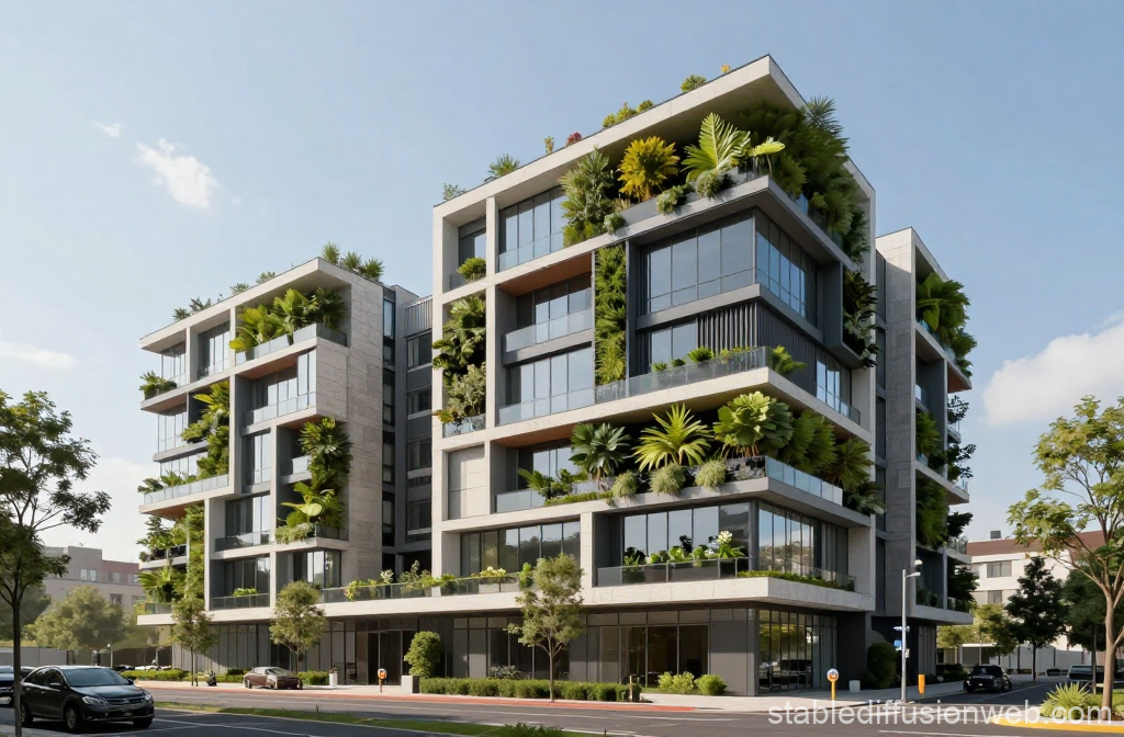 Modern Eco-Friendly Building with Vertical Gardens