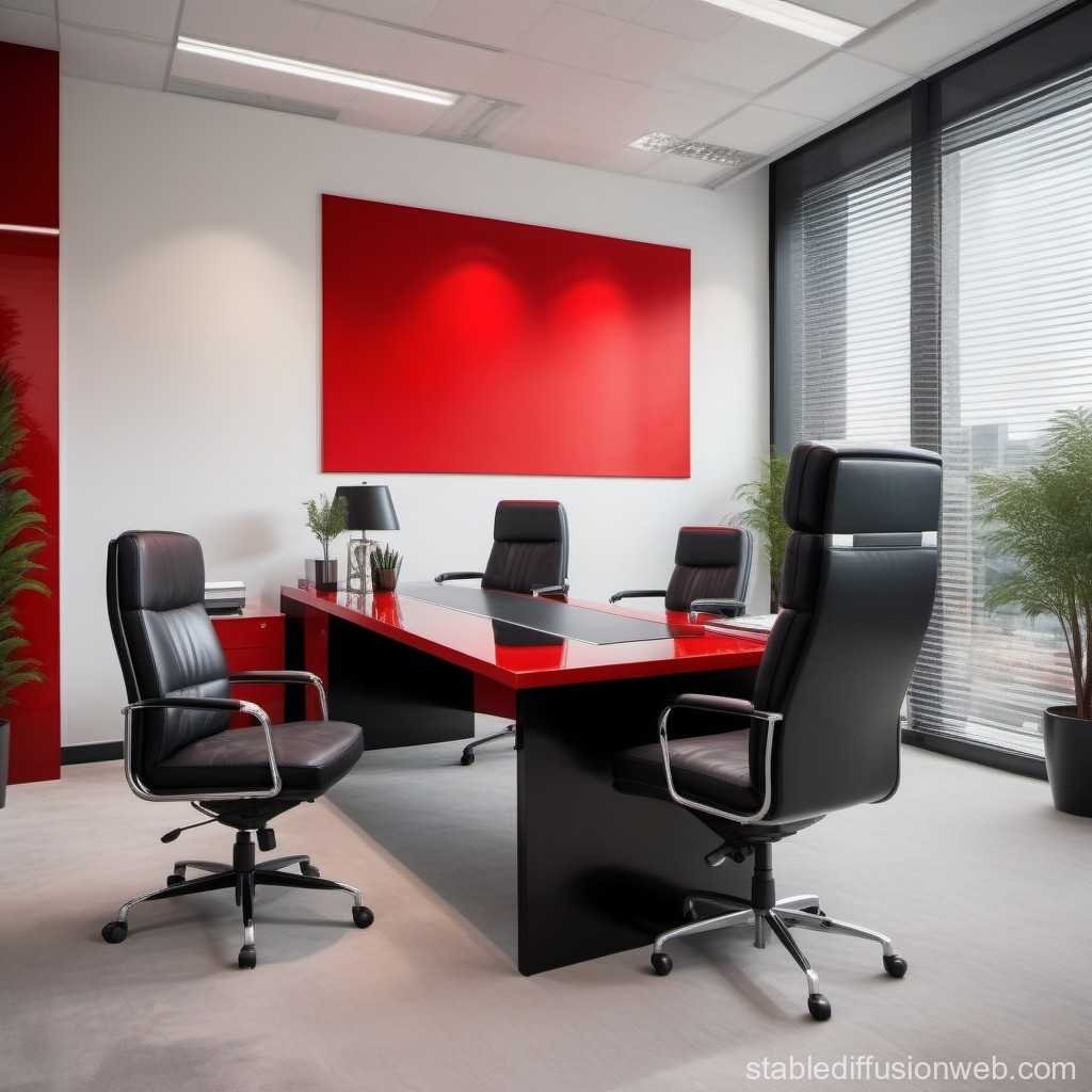 Modern Executive Office with Red and Black Accents