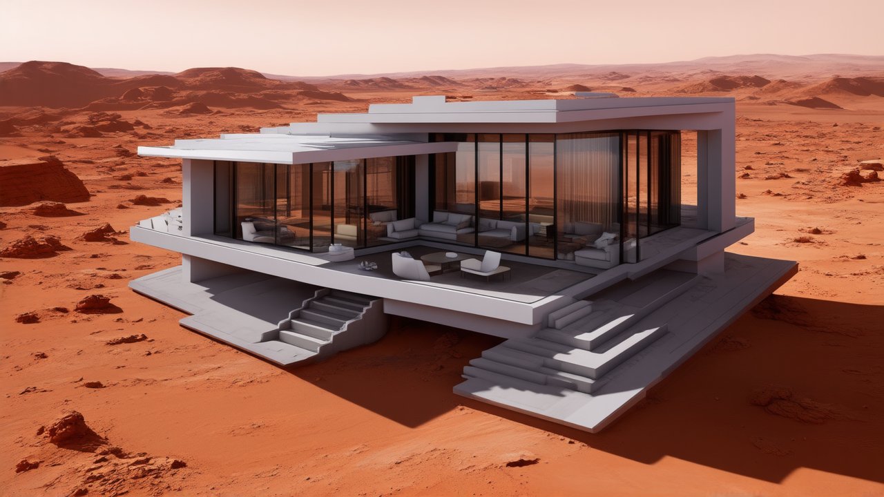 Modern Futuristic House on a Mars-like Desert Landscape