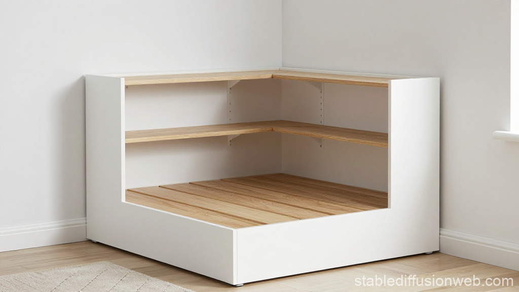 Modern Geometric Corner Bed Frame with Wooden Shelves