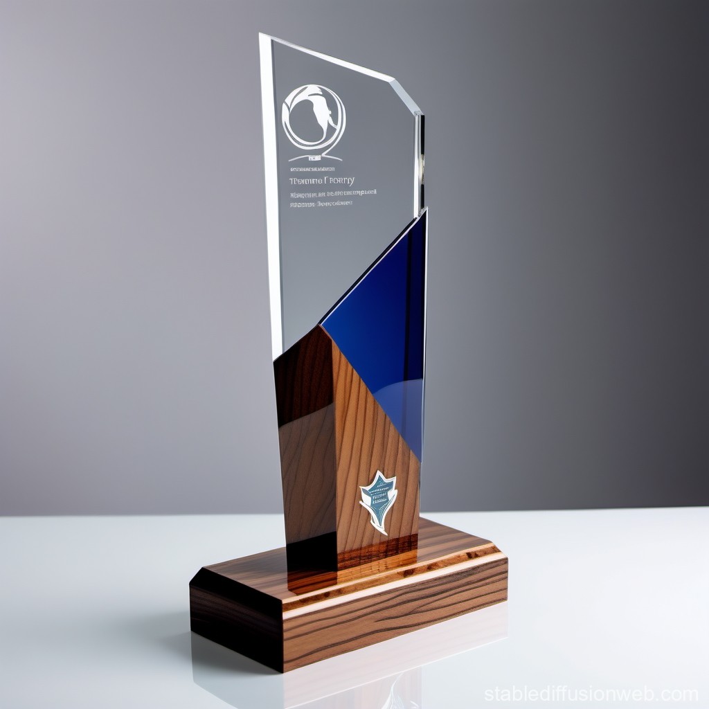 Modern Glass and Wood Award Trophy on White Surface