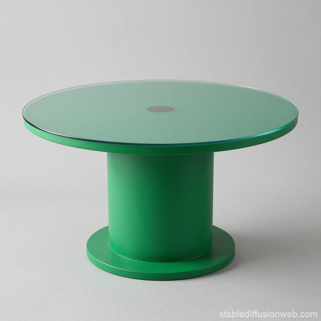 Modern Green Fiberglass Round Table with Glass Top