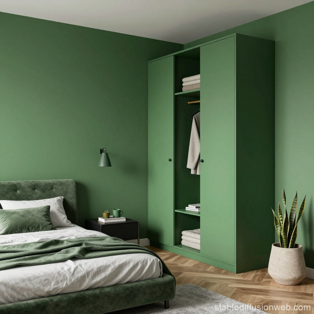 Modern Green Loft Bedroom with Minimalist Design