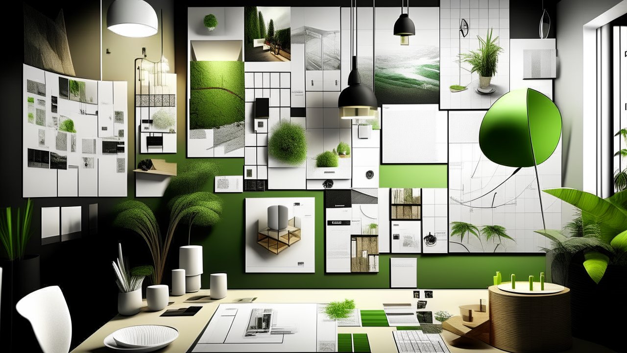 Modern Green-Themed Architectural Mood Board Workspace