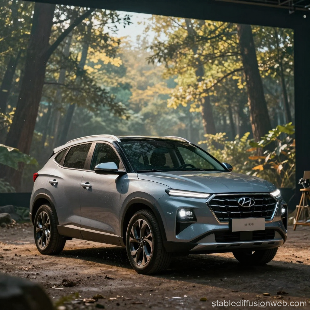 Modern Hyundai SUV Parked in Forest Setting