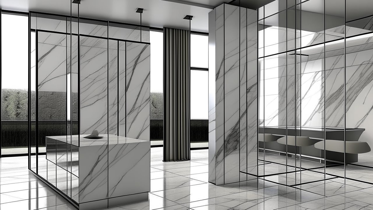 Modern Interior with Marble Dividers and Minimalist Design