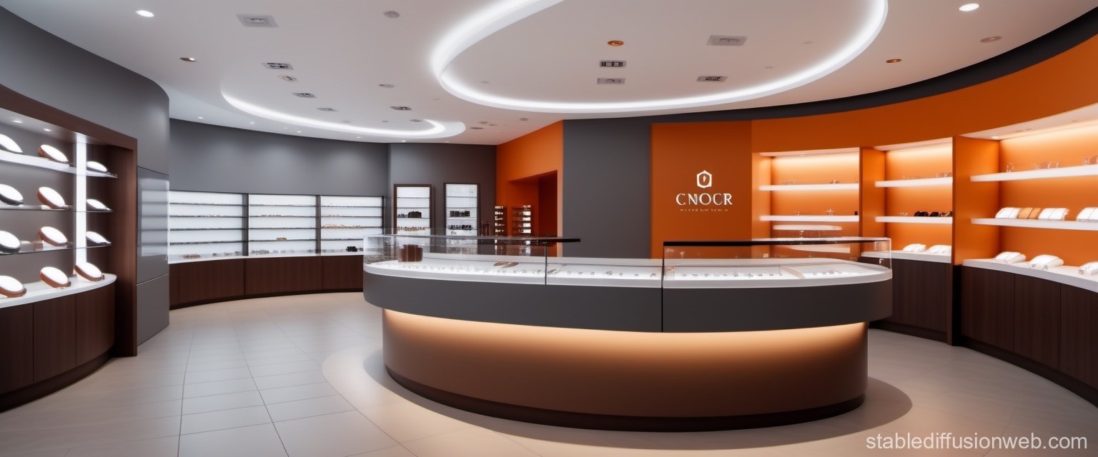 Modern Jewelry Store Interior with Curved Display Counters