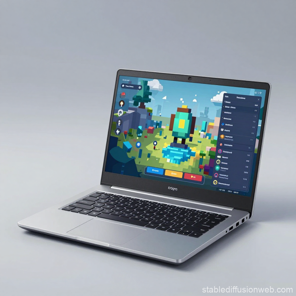 Modern Laptop Displaying Colorful Pixel Art Game Interface