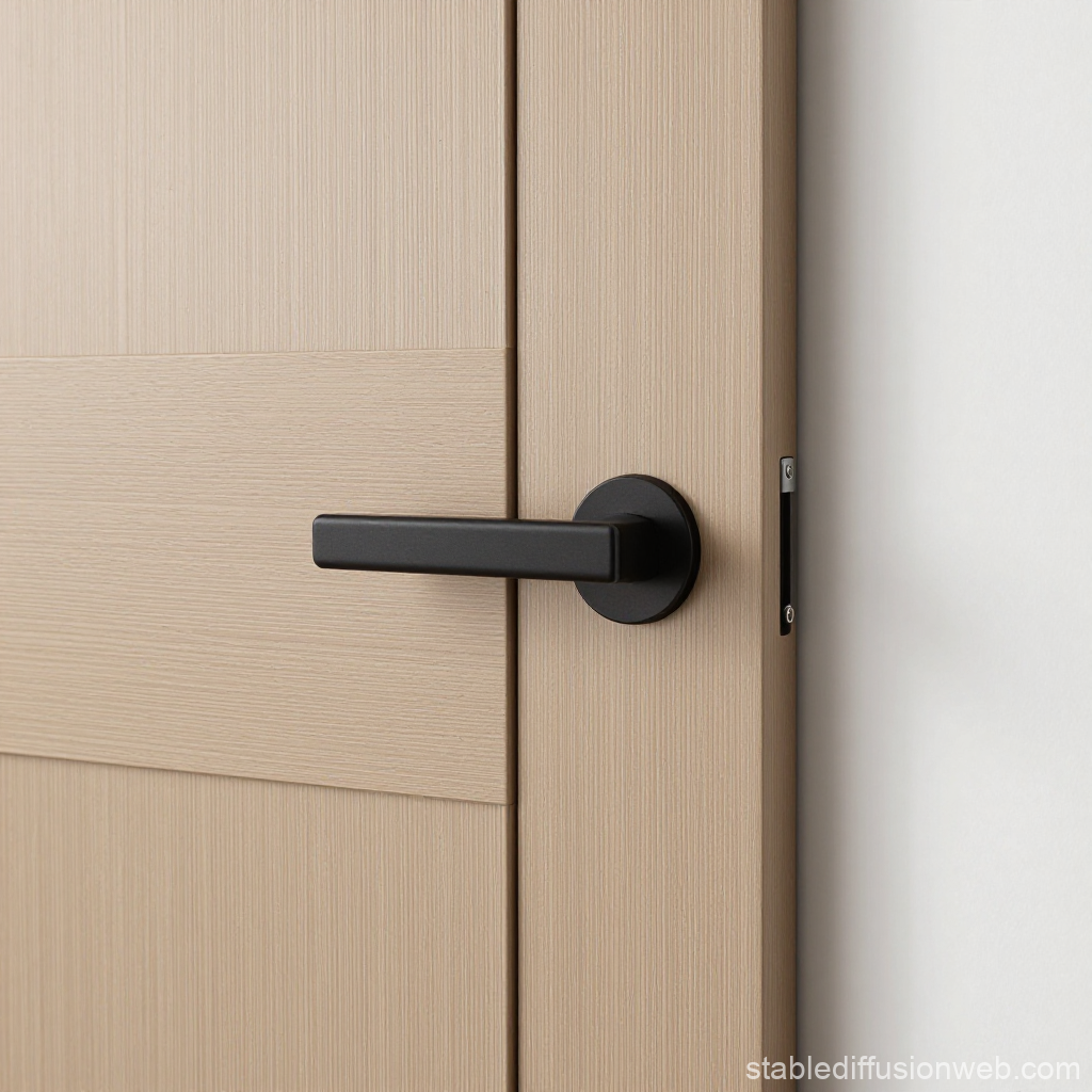 Modern Light Wood Laminate Interior Door with Black Handle