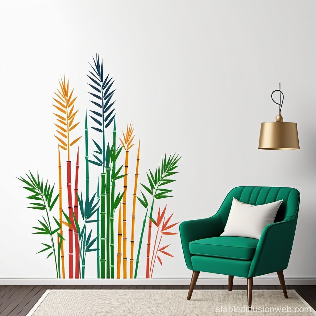 Modern Living Room with Colorful Bamboo Wall Art