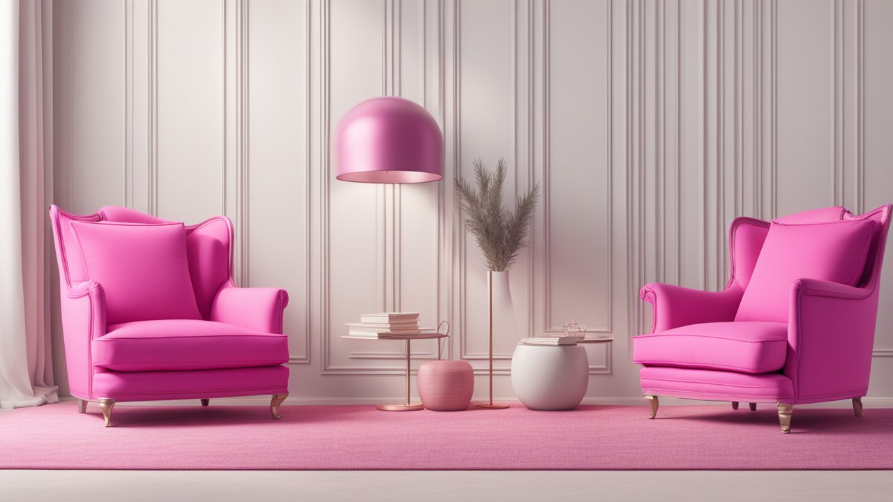 Modern Living Room with Vibrant Pink Armchairs