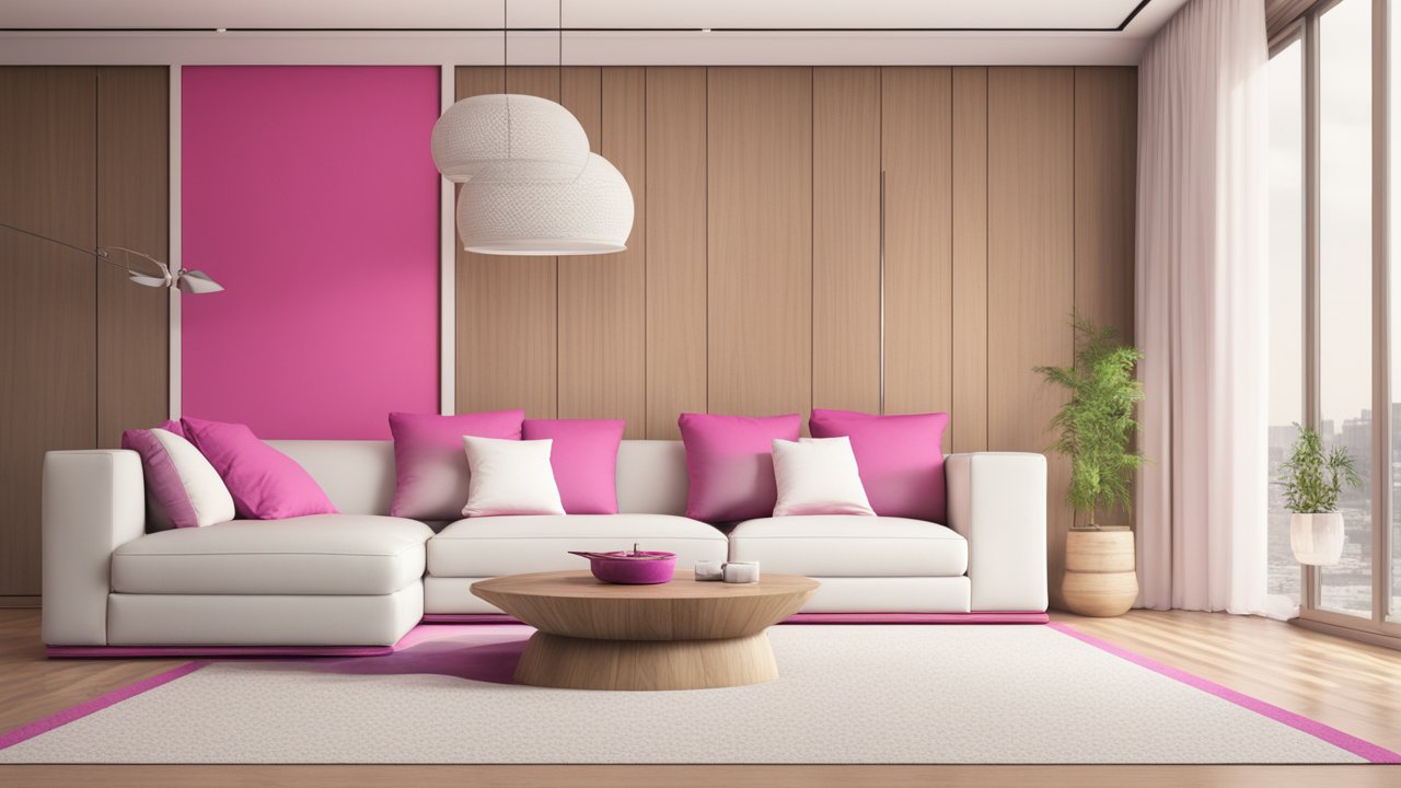 Modern Living Room with Viva Magenta Accents