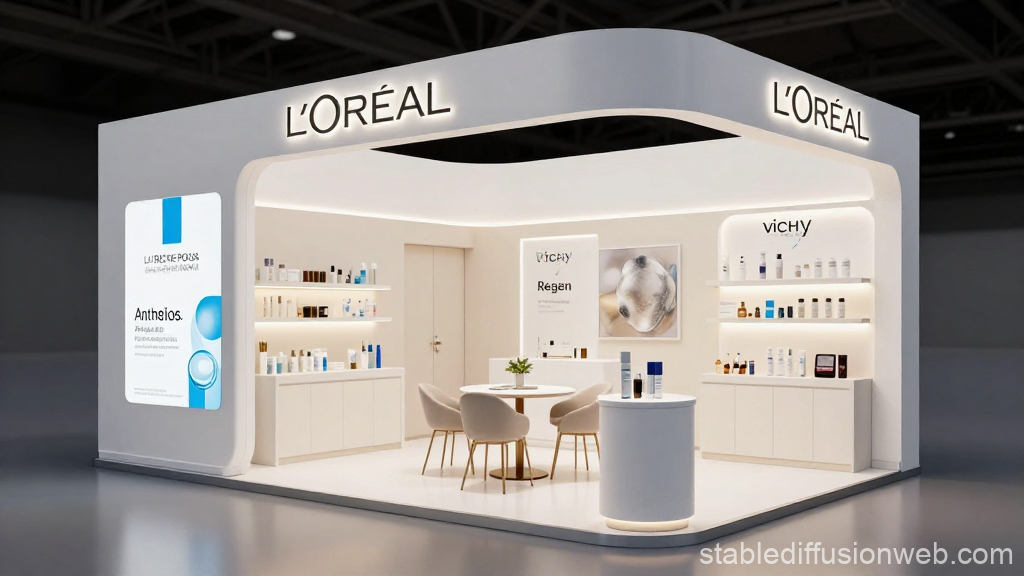 Modern L'Oréal Dermatology Expo Booth with Product Displays