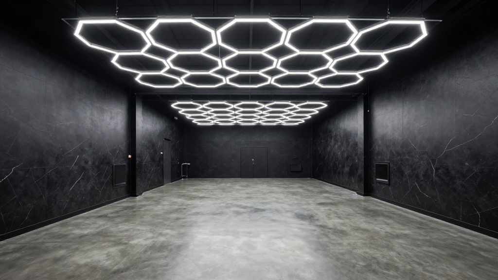 Modern Luxury Garage Interior with Hexagonal LED Ceiling Lights