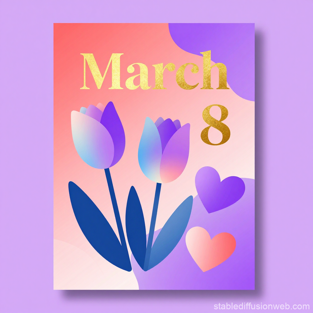 Modern March 8 Women's Day Card with Tulips and Hearts