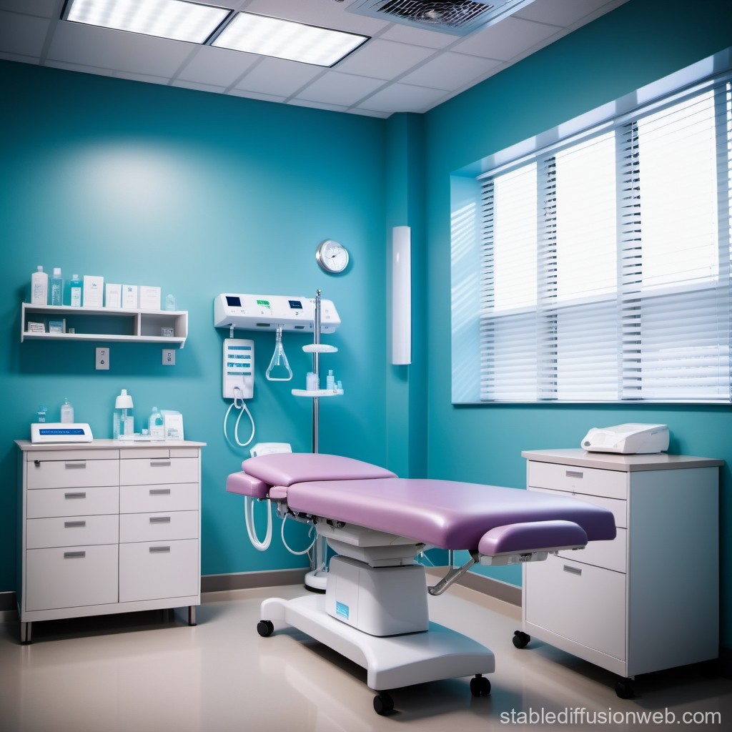 Modern Medical Examination Room with Purple Exam Table