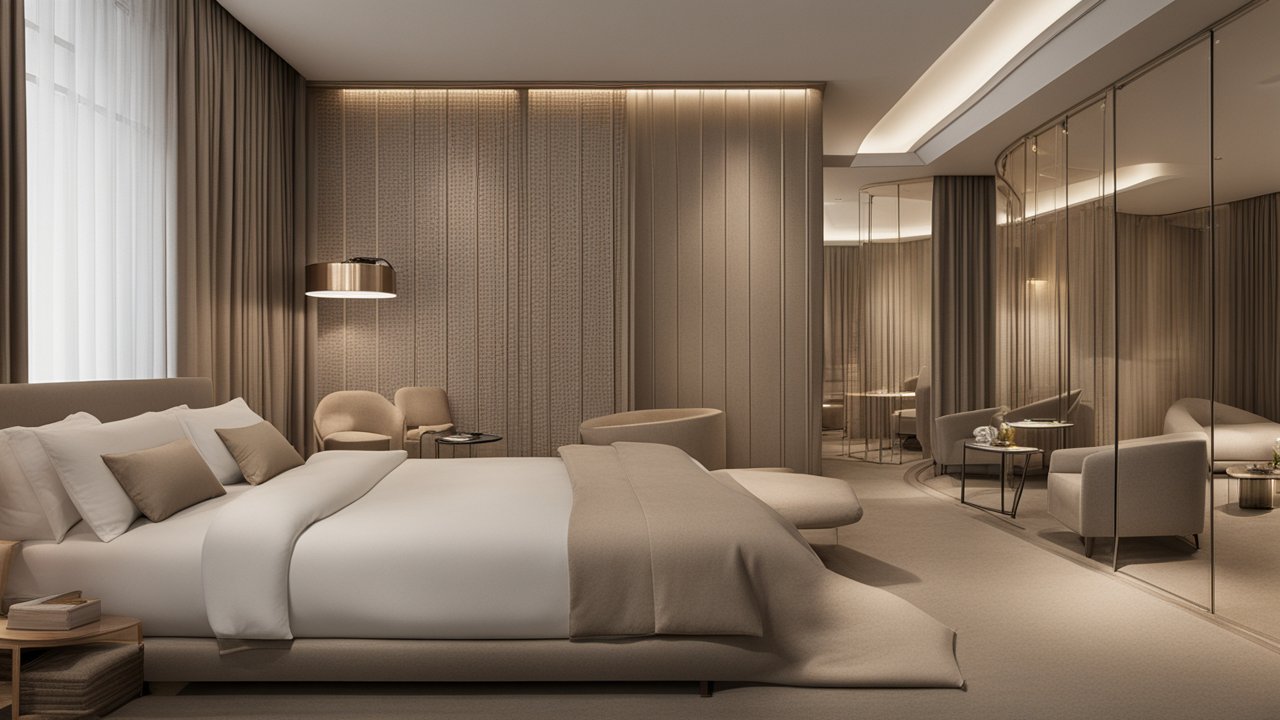 Modern Minimalist Beige Bedroom Interior