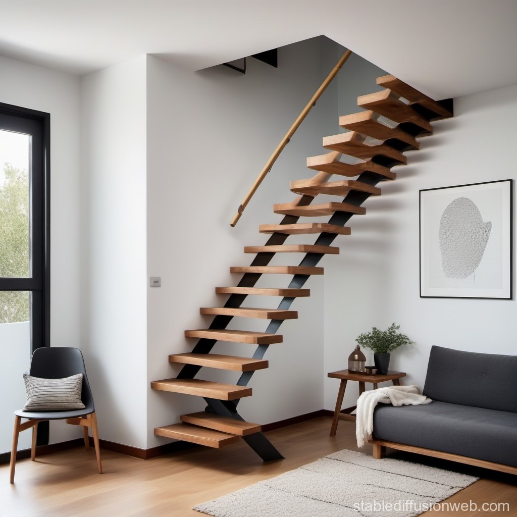 Modern Minimalist Floating Staircase in Cozy Living Room