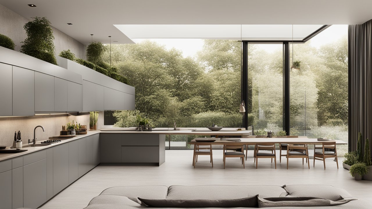 Modern Minimalist Kitchen with Large Windows and Natural Light