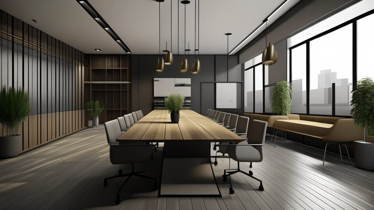 Modern Minimalist Meeting Room Interior with Natural Light