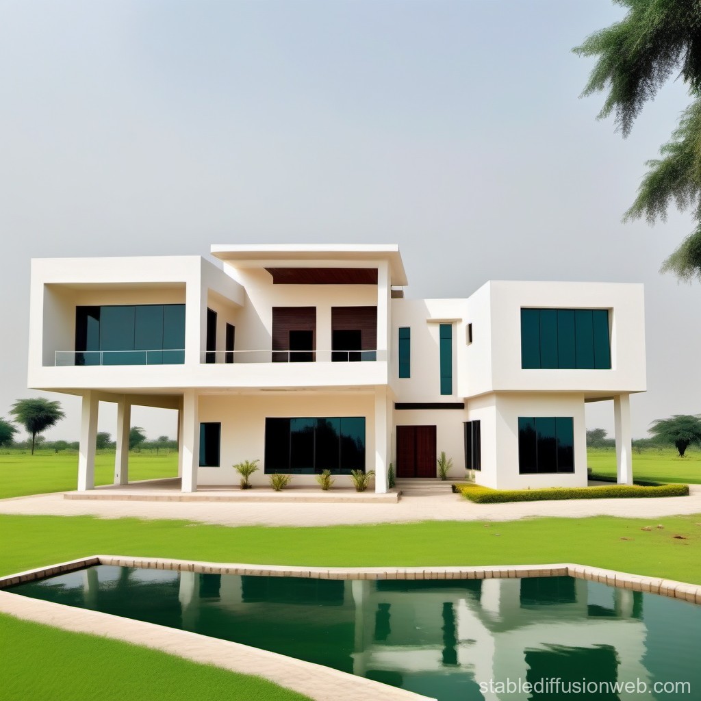 Modern Minimalist White House with Pool and Green Lawn