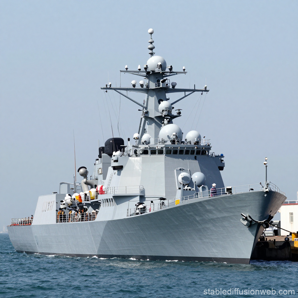 Modern Naval Destroyer Docked at Port