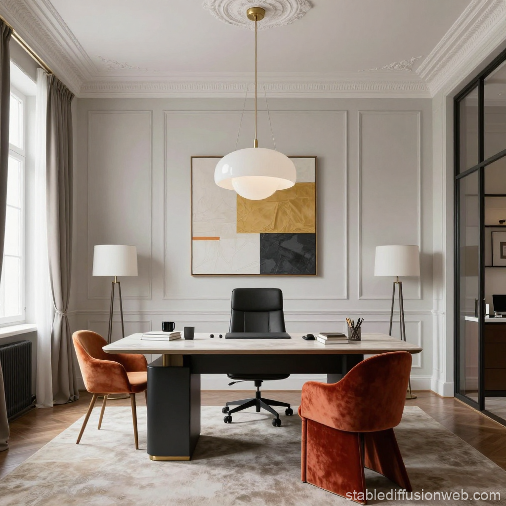 Modern Neoclassical Office with Elegant Furnishings