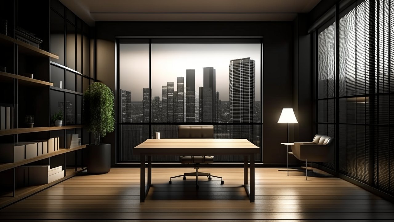 Modern Office Interior with Cityscape View