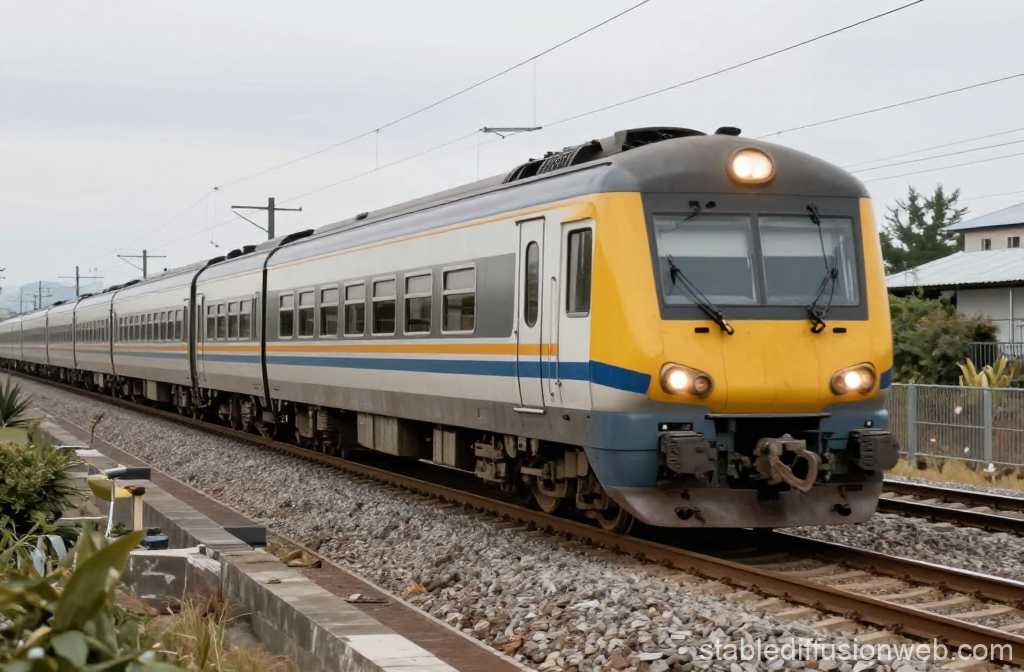 Modern Passenger Train on Railway Tracks