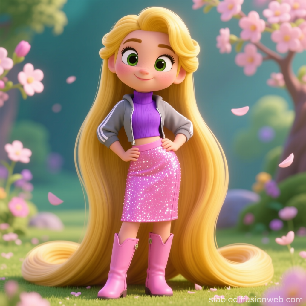 Modern Rapunzel in Spring Garden