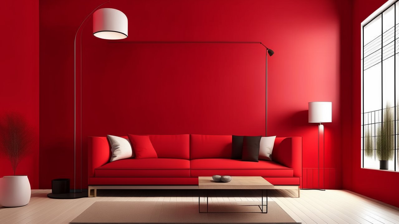 Modern Red Living Room with Minimalist Design
