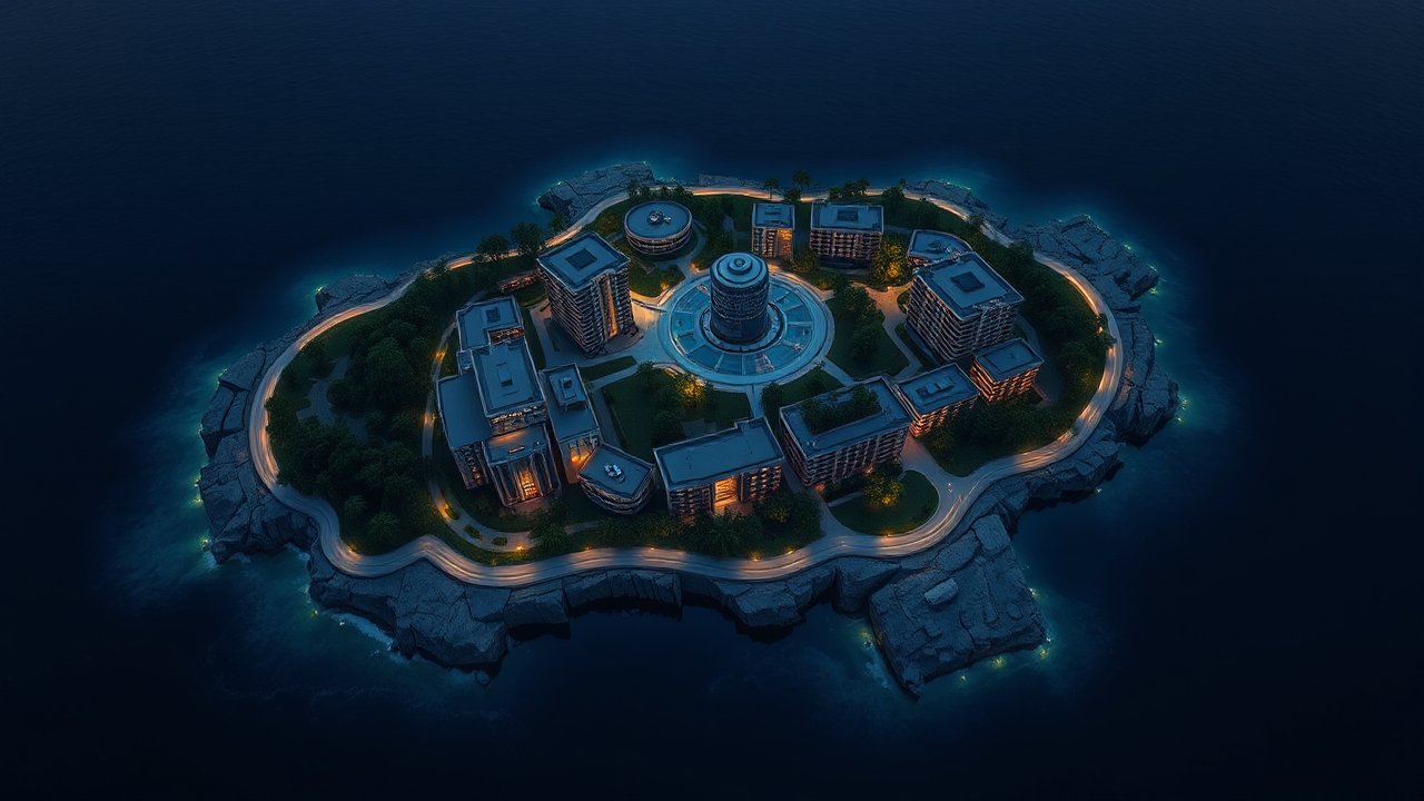 Modern Residential Island at Night