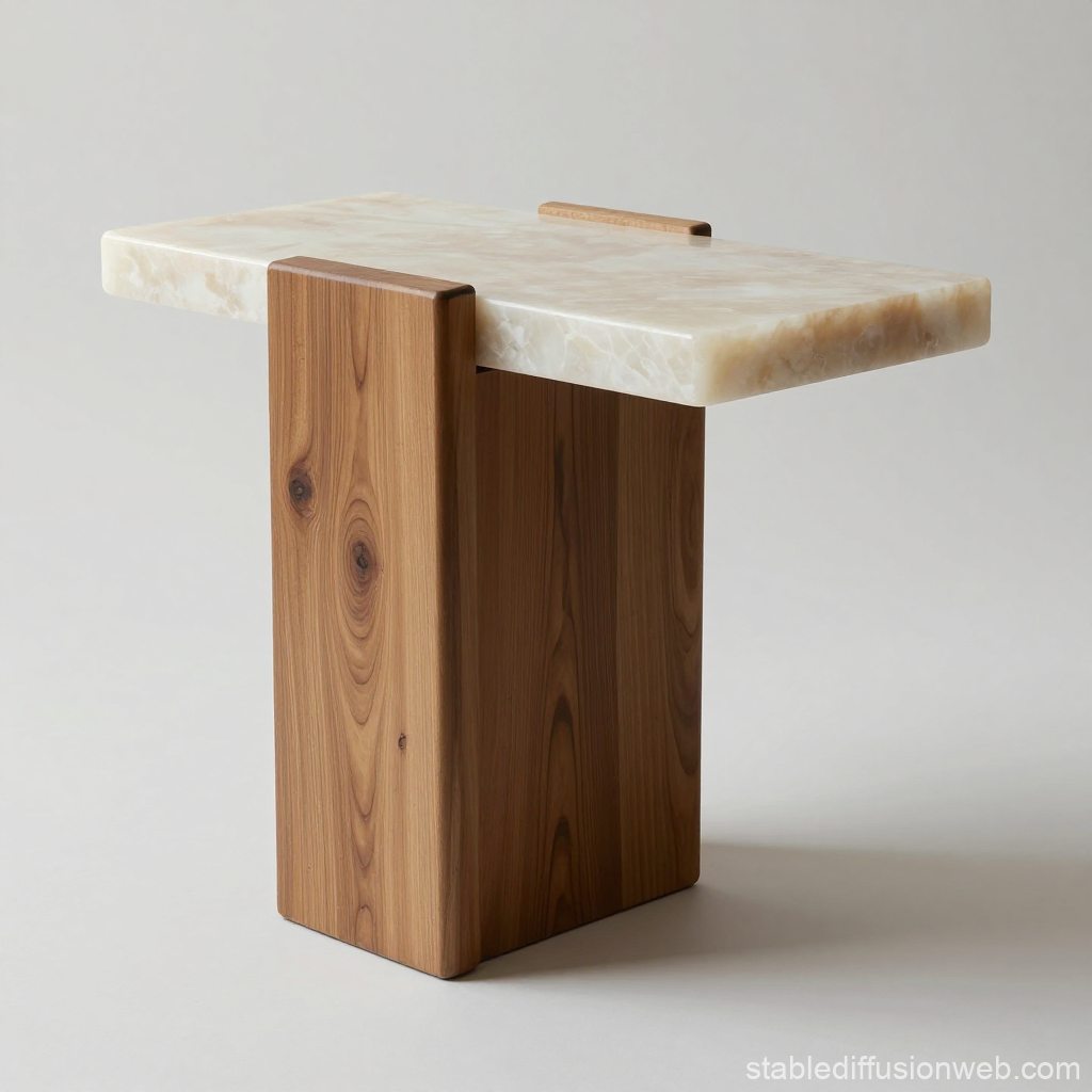 Modern Sculptural Side Table with Marble and Wood