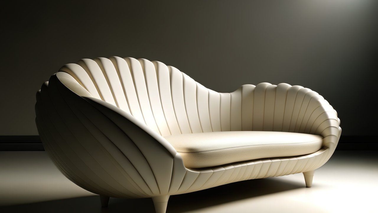 Modern Seashell-Inspired Sofa in Minimalist Setting