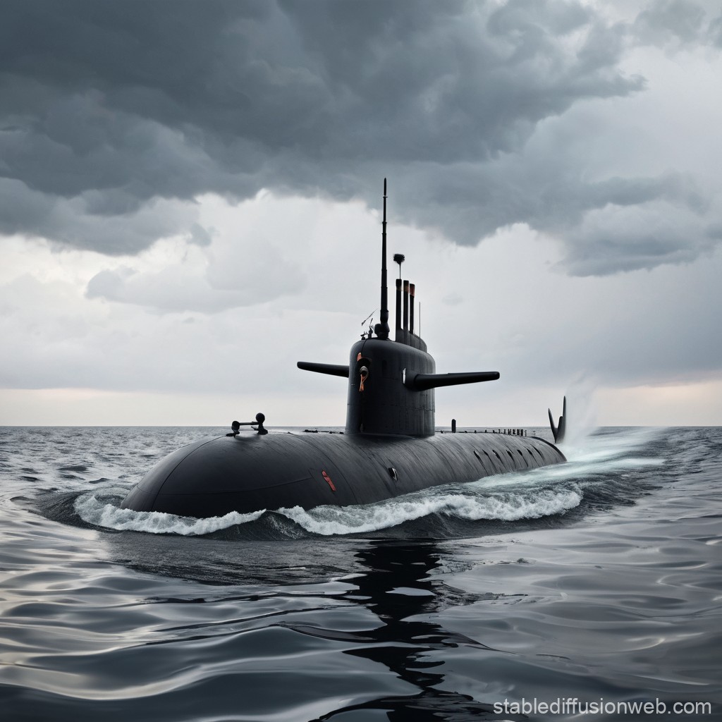 Modern Submarine Surfacing Amid Stormy Seas