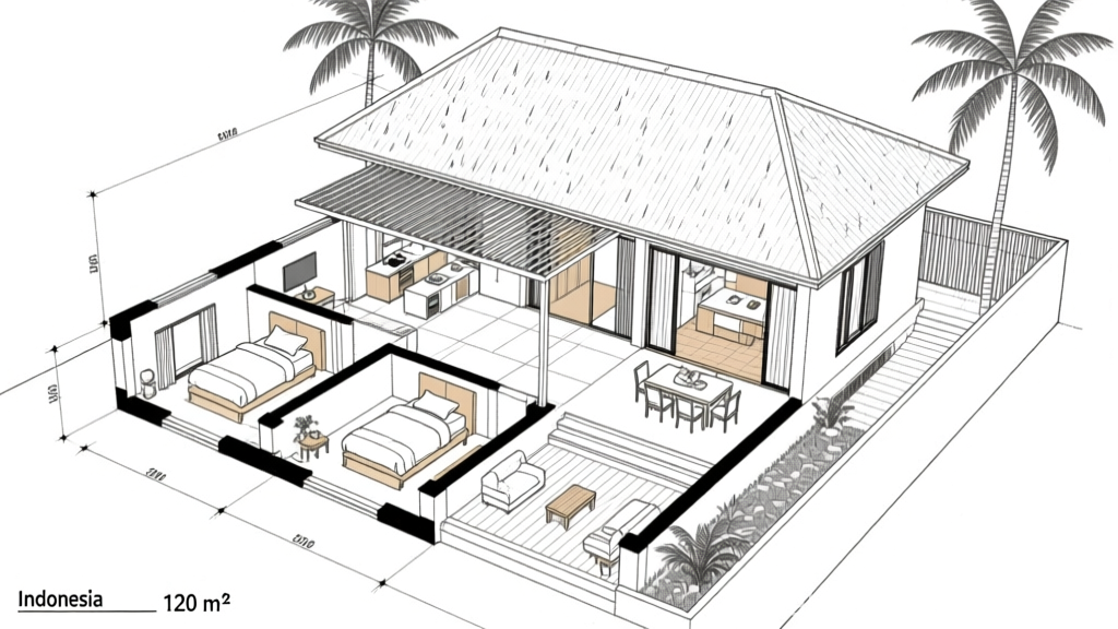 Modern Tropical House Blueprint with Open Layout