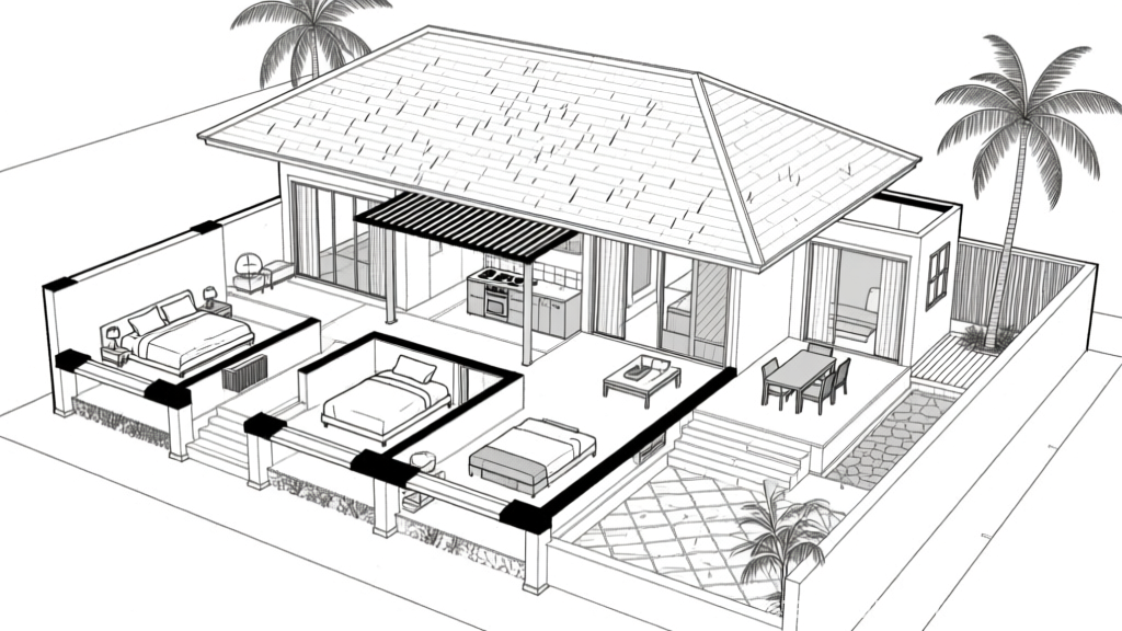 Modern Tropical House Floor Plan Sketch