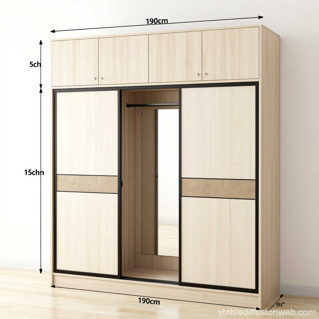 Modern Wooden Wardrobe with Sliding Mirror Door