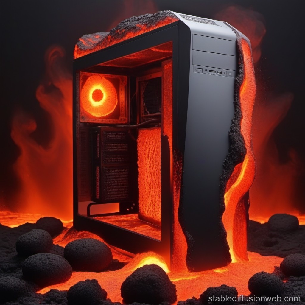 Molten Lava Computer Tower in Volcanic Environment