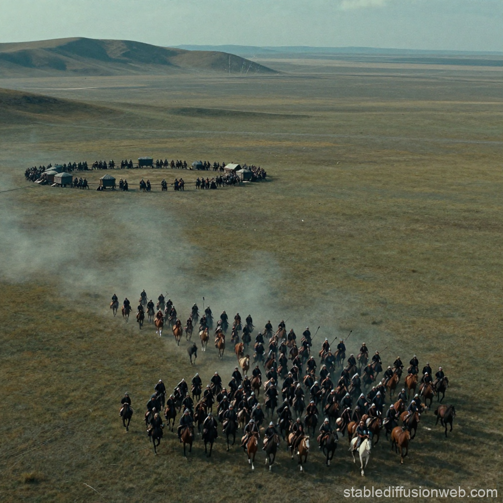 Mongol Horde Charging Across the Steppe