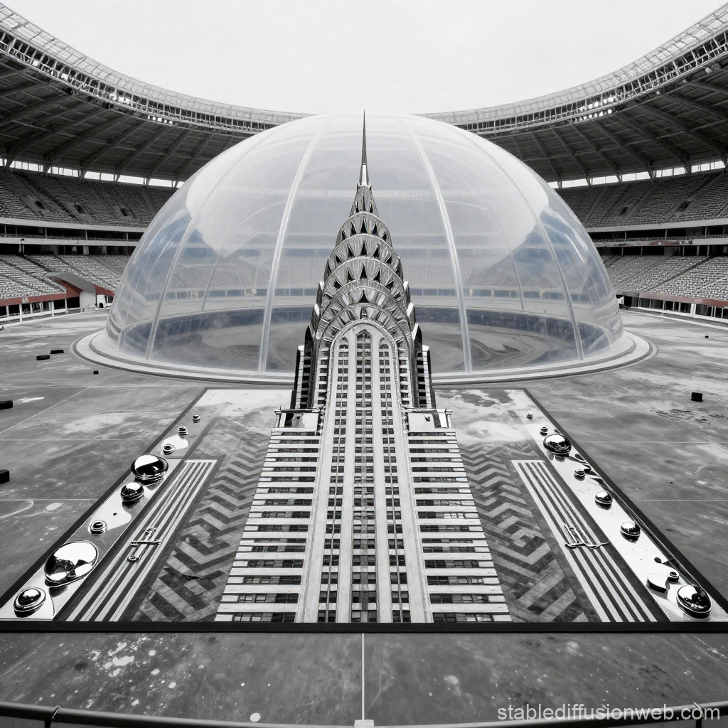 Monochrome Architectural Model with Transparent Dome in Stadium