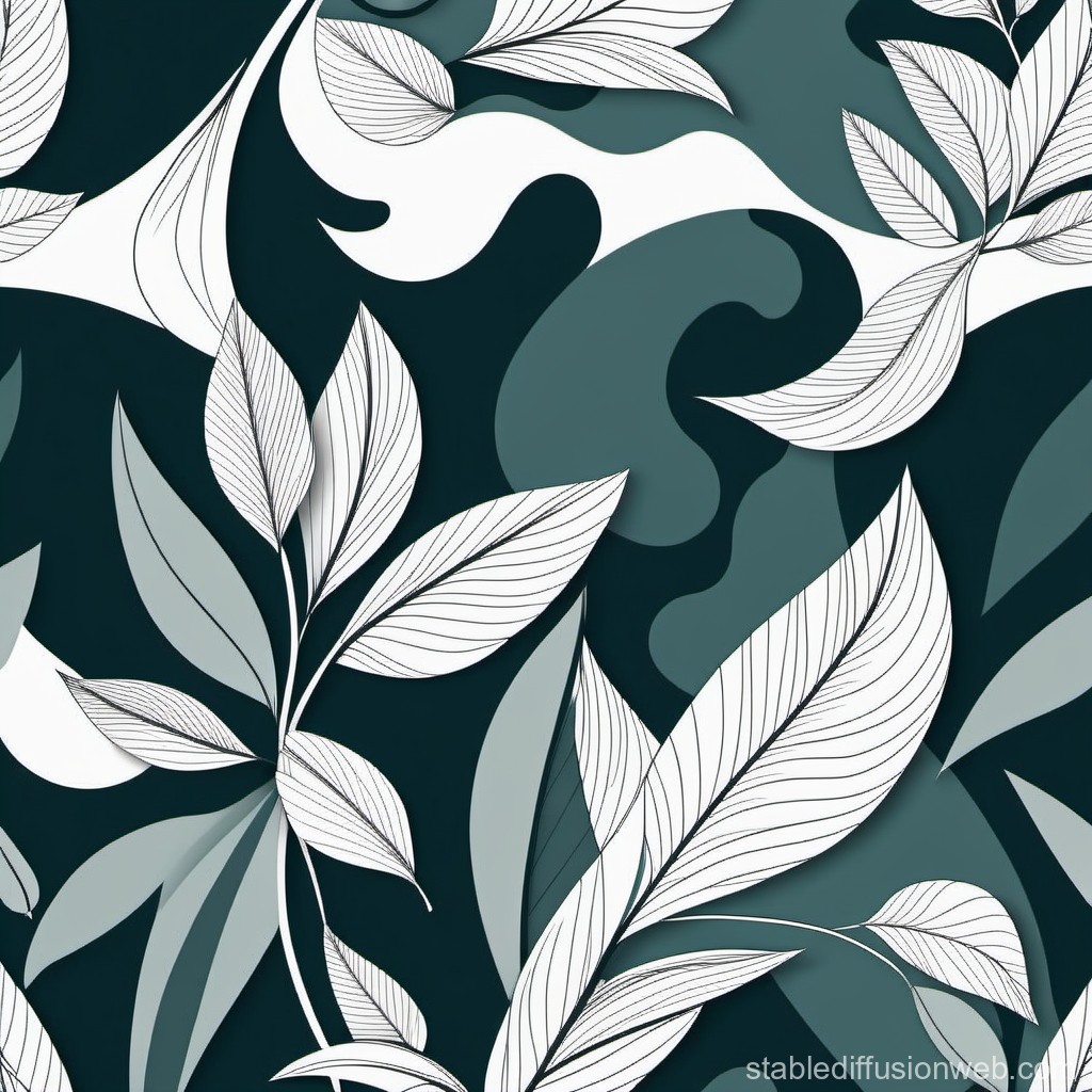 Monochrome Botanical Pattern with Abstract Shapes