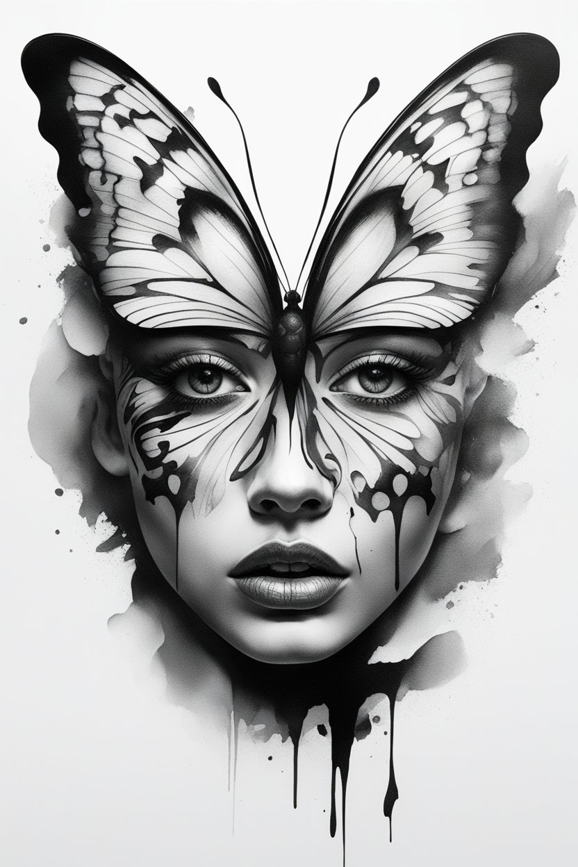 Monochrome Butterfly Face Illusion