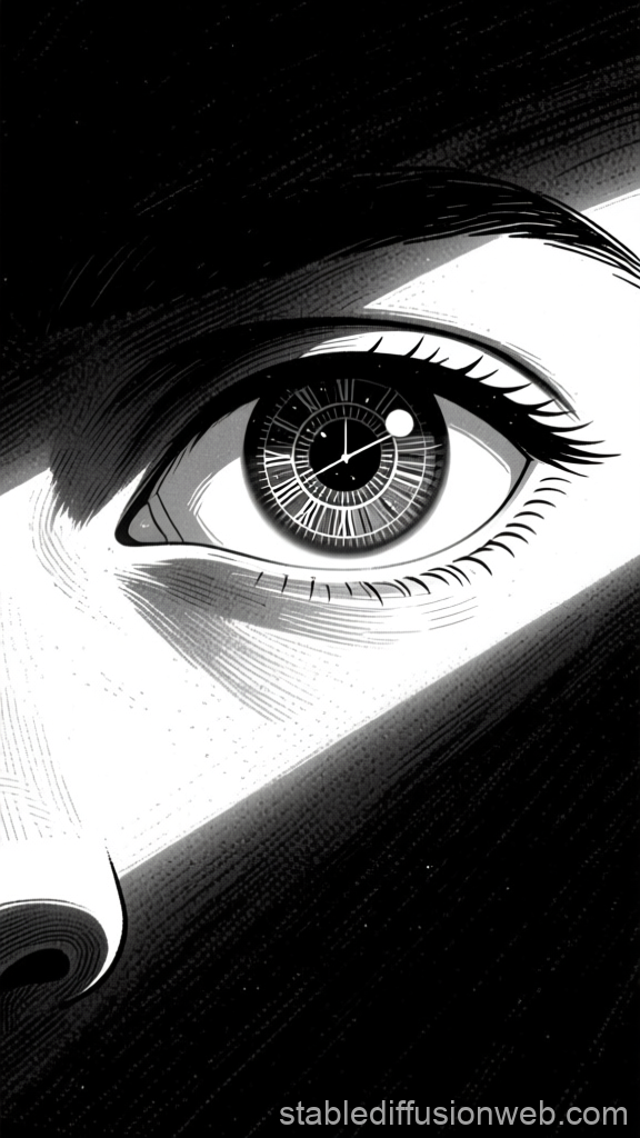 Monochrome Eye with Clockwork Iris in Dark Space